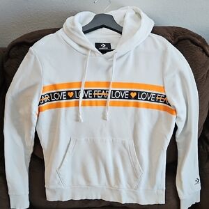 Converse White and Orange Pullover Sweater with Hood